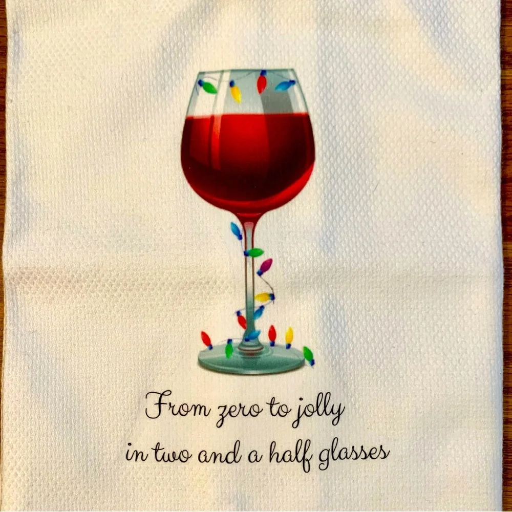 Christmas light jolly wine glass tea towel 17”x22” 100% cotton